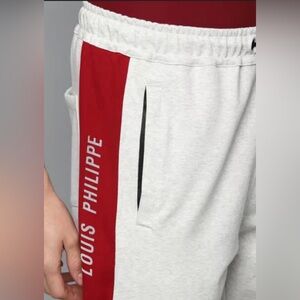 Louis Philippe jogger/ sweat pants, light grey with red name detail on side, M